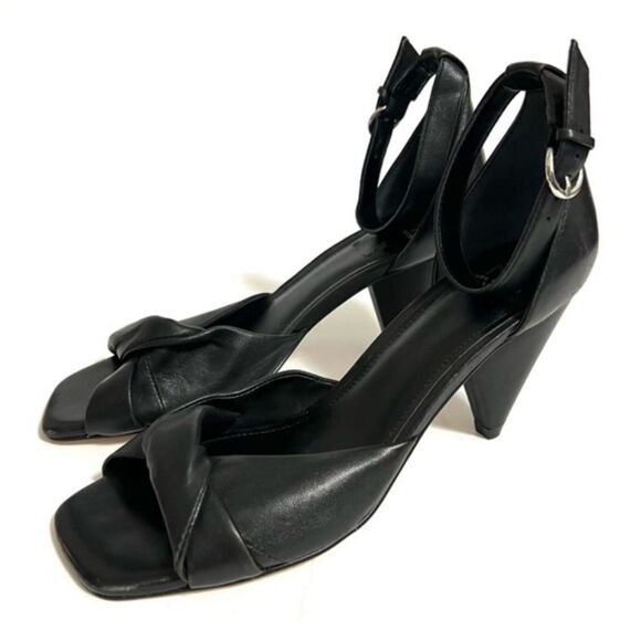 Marc Fisher Black Leather Open Square Toe 3”Heels Ankle Strap Size 7.5 - Picture 14 of 14